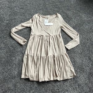 Tan see you Monday ribbed long sleeve dress